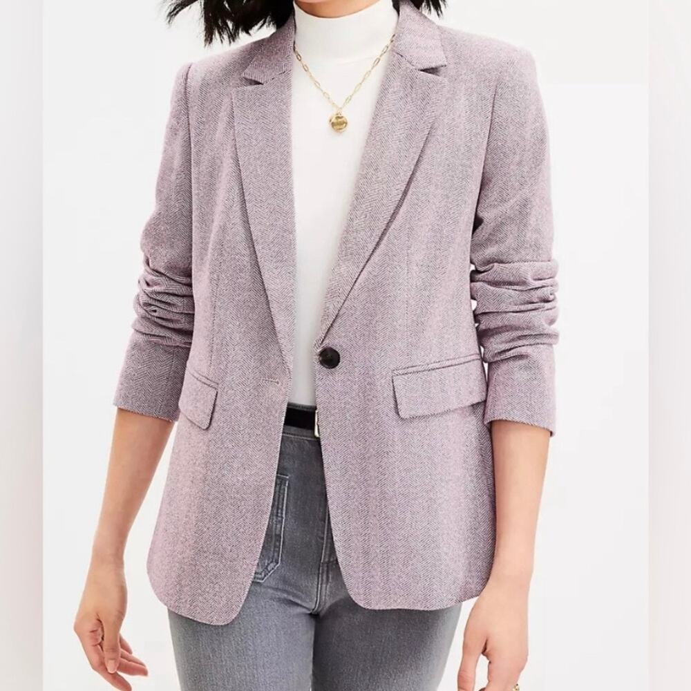 Loft Ann Taylor Herringbone Elbow Patch Preppy Blazer Women's 10 Burgundy